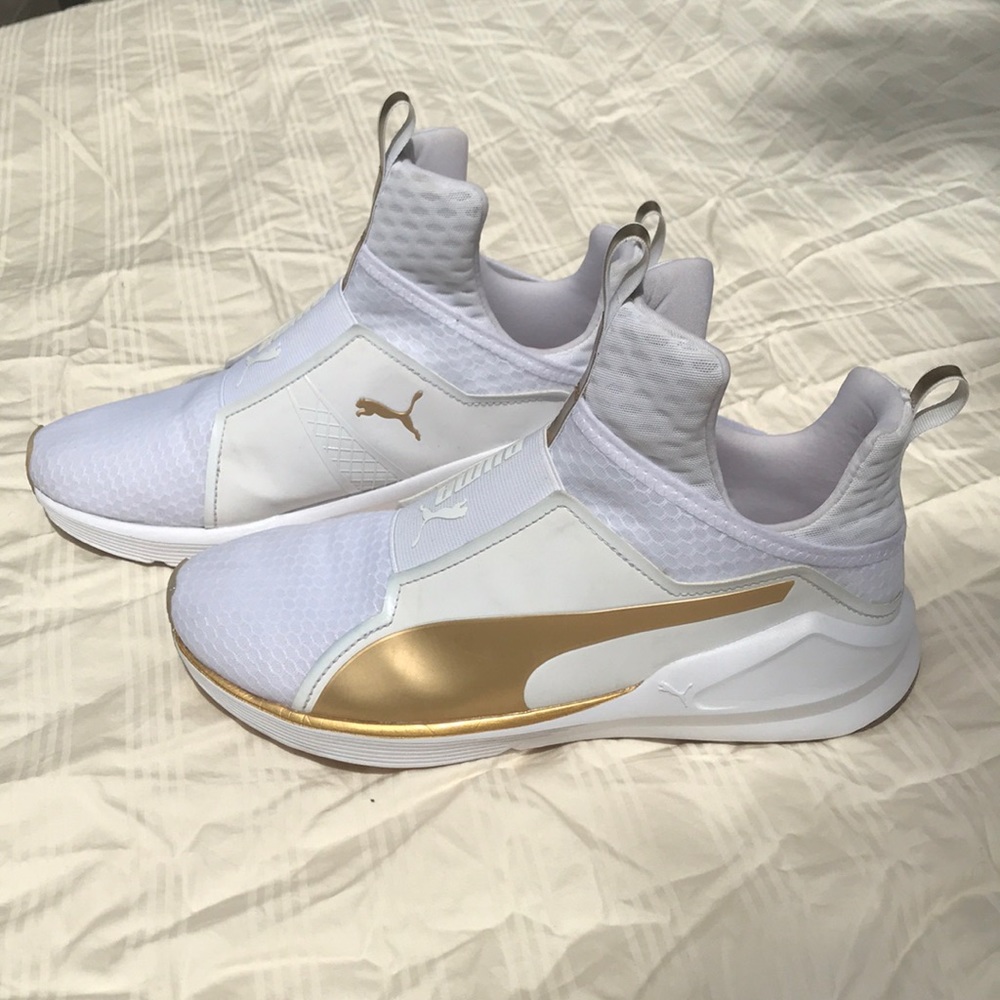 Puma fierce core white and gold sneakers sz 9